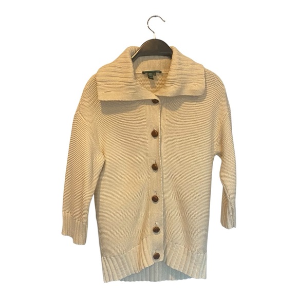 Ralph Lauren Cream Ivory Preppy Sailing Cardigan w/Brown Turtle Buttons Size XS - Picture 2 of 9